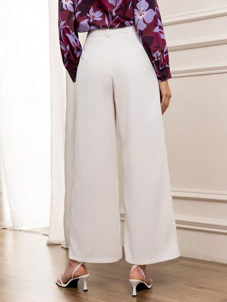 Women's Fashionable Commuter Solid Color Wide Leg Suit Pants