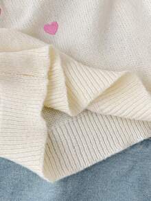 SHEIN Tween Girls' Casual Homewear Pullover Sweater, Elegance Embroidered Lace Trim Heart Embroidery Loose Raglan Sleeve Soft Thick Pullover Teen Girls Sweaters Teen Girl Cute Tops Kids Sweaters Girls Knitted Top - Hot Pink - View 6