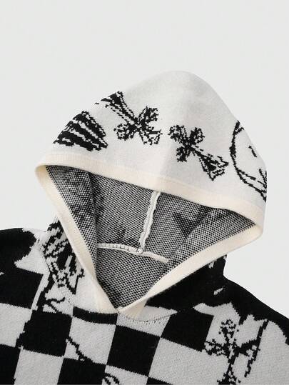 Street Life Men's Contrast Color Print Hooded Long Sleeve Sweater