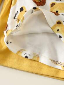 SHEIN 4 件套男婴卡通狮子印花休闲舒适圆领长袖 T 恤和睡裤套装，秋冬 - 彩色 - 查看 9