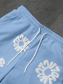 PAVTROS Áo hoodie và quần nỉ họa tiết chữ cho nam mùa thu - Màu xanh nhạt - Xem 4