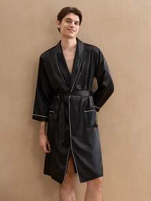 Men's Satin Shawl Robe Sleepwear, Winter