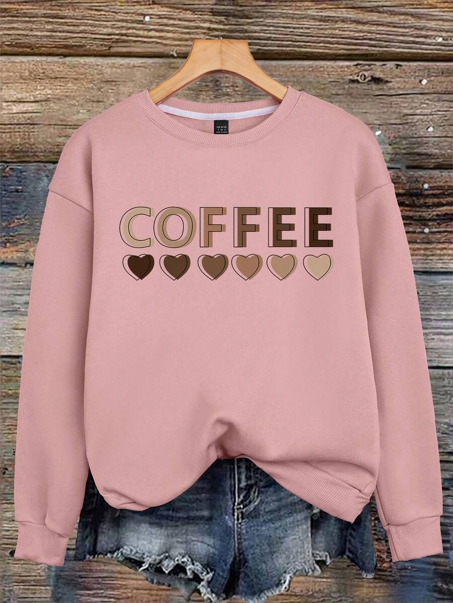 EMERY ROSE Women's Casual "COFFEE" Lettering Print Sweatshirt - Dusty Pink - View 1