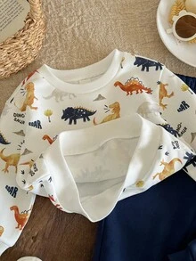 LMoss Kids LMoss 男婴卡通恐龙印花圆领卫衣和运动裤两件套，适合秋冬季穿着，舒适保暖，秋冬款式，宝宝秋冬季套装，恐龙男婴服装 - 彩色 - 查看 6