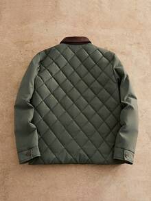 HIMLAND Men's Contrast Color Patchwork Collar Quilted Zip-Up Warm Long Sleeve Quilted Coat, Classic & Versatile For Winter - Multicolor - View 2