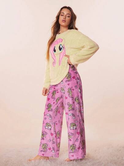 My Little Pony Horse Geborduurde Drop Shoulder Top Pants Pajama Set Schattige Pyjama Women Kawaii Cartoon view 3