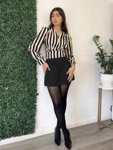 Andrea Bello Women's Stripe Ruffle Waist Long Sleeve Stylish Blouse (Assorted Patterns) Fall Cloth For Women