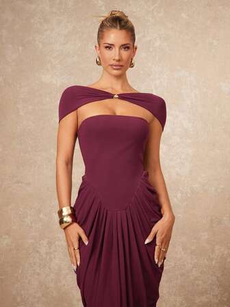 Lumalex Early Spring Winter Fall Valentine's Day Romantic Rendezvous NecklineInFocus Metal Decor Bustier Metallic Mesh Draped Mermaid Hem Dress For Women Luxury NewYearNewLook QuietLuxe Prom Gathering Party Banquet Modest Old Money Coquette Glitter Holiday Party Rave Festival Outing Vacation Hot Outdoor Richly Layered Wedding Season Banquet ID Al-Adha Al-Adha Party New Year Looks Of Party Party Dress For Autumn Early Spring Formal New Year's Eve Elegant Dresses For Party