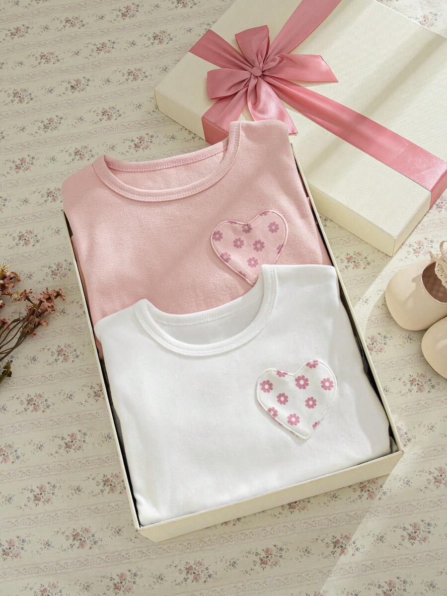 Souflis Souflis 2 Stücke Set Vintage-Top im französischen Stil mit zartem Blumenmuster, Rundhalsausschnitt und langen Ärmeln, vielseitige Basic-Bluse für Freizeit, Zuhause und Outdoor, Mädchen - Verschiedenfarbig - Übersicht 1