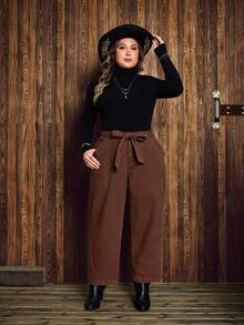 EMERY ROSE Plus Size Women's Solid Color Washed Denim Jeans, Autumn/Winter - Coffee Brown - View 5