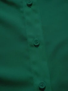 EMERY ROSE Women's Casual Dark Green Woven Fabric Shirt Collar Long Sleeve Button Detail Blouse - Dark Green - View 5