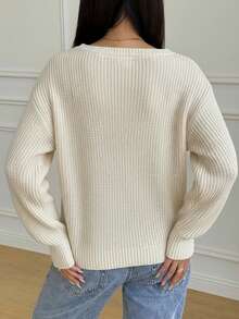 SHEIN Teen Girl Casual Striped Knit Sweater, Minimalist & Fashionable, Suitable For Everyday Wear, Autumn/Winter Tops Cute Off Shoulder Cozy Fall & Winter Styles Suitable For Daily, Celebration, Autumn & Winter For Easy Comfort, Autumn & Winter Layers, Stylish - Apricot - View 2