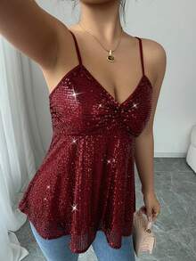 Rafferiza Fashionable Commuter Sexy Solid Color Beaded Camisole - Burgundy - View 6