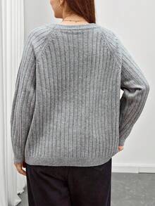 Elenzga Plus Size Women Crew Neck Ribbed Knit Pullover Sweater, Casual & Versatile, Winter