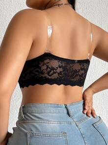 Plus Size Strapless Lace Bralette With Front Closure, Romantic Lingerie - Black - View 2