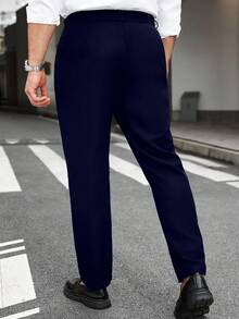 Manfinity Mode Plus Size Men's Solid Color Pocket Straight Loose Casual Pants - Navy Blue - View 2