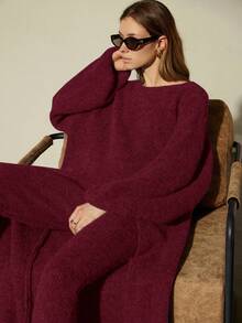 Aveloria Modichic 2pcs Set Fashionable Casual Knit Sweater And Pants - Burgundy - View 4
