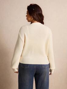 Elaquor Plus Size Women Casual Solid Color Embroidered Cardigan, Autumn/Winter - Apricot - View 2