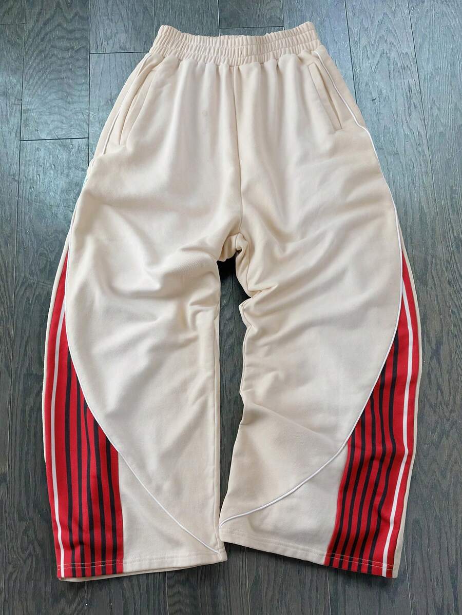 INAWLY 时尚运动裤，采用撞色拼接设计 - 米色 - 查看 1