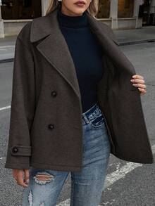 EMERY ROSE Women's Casual Loose Batwing Lapel Overcoat, Autumn/Winter - Chocolate Brown - View 6