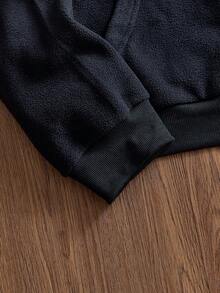 Manfinity VCAY 男士休闲字母刺绣连帽衫，秋冬季，弹力长袖上衣 - 黑色 - 查看 6