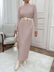 EURMUSE Women High Neck Drop Shoulder Cool Cozy Long Maxi Sweater Dress - Rusty Rose - View 1