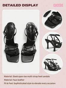 CUCCOO CURVES 加大码宽幅优雅性感多带凉鞋，适合夏季日常户外穿着 - 黑色 - 查看 7