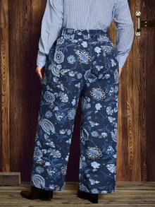 EMERY ROSE Quần Jeans Denim Họa Tiết Phương Tây Cổ Điển Cỡ Lớn Cho Nữ - Rửa tối - Xem 4