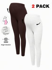 Modmama Pregnant Women's Solid Color Ribbed High Elasticity Casual Leggings - White - View 11