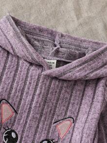 Cute Baby Girl Autumn 2-Piece Purple Soft Hooded Sweater With Embroidered Kitten Decor,Black Slim Fit Pants,Family Matching Outfit For Casual Sports - Purple - View 7