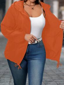 EMERY ROSE Plus Size Women Casual Solid Color Minimalist Zip-Up Hoodie Jacket