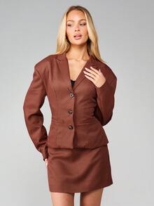 MISSGUIDED Tapered Waist Blazer Check Pattern Professional Workwear Office Long Sleeve Button Front - Multicolor - View 1