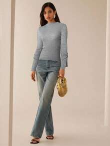 Lilora Long Sleeve Slit Metal Decor Bodycon Sweater In Fall/Winter - Grey - View 4