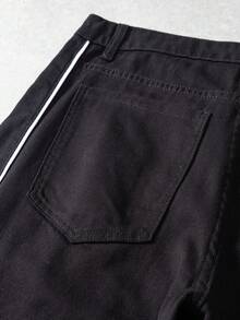 Manfinity Denimwave Herrjeans med vida ben och kontrasterande passpoalmönster för casual stil - Svart - Visa 7