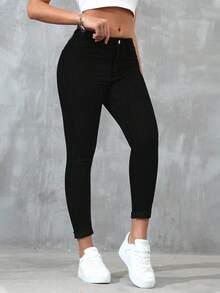 SHEIN ICON Jeans skinny bleus classiques grande taille pour femmes - Noir - Voir 7