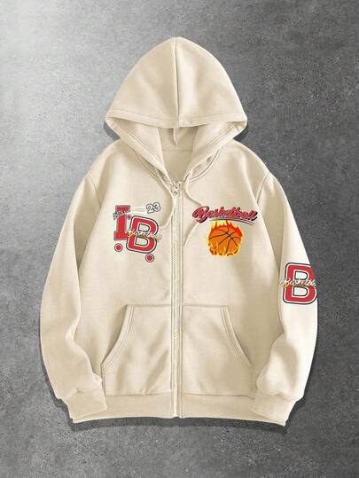 Sweat-shirt en polaire abricot avec imprimé de basket-ball pour hommes