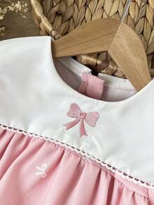 SHEIN 女婴/女宝宝复古优雅蝴蝶结装饰长袖泡泡袖连衣裙 - 粉色 - 查看 3