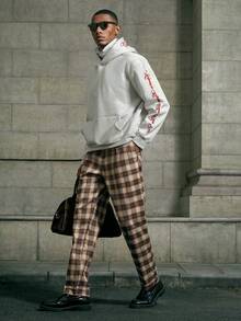 AKNOTIC Men's Casual Plaid Pants With Belt Loops And Pockets - Apricot - View 4