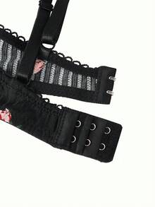 1套女款黑色花卉蕾絲飾邊內衣套裝，夏季內衣 - 黑色 - 查看 9