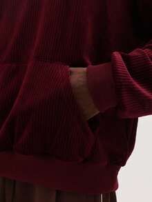 SUMWON 常规款套头连帽衫，罗纹针织，休闲套头衫，带抽绳帽，秋冬季纯色卫衣 - 酒紅色 - 查看 7