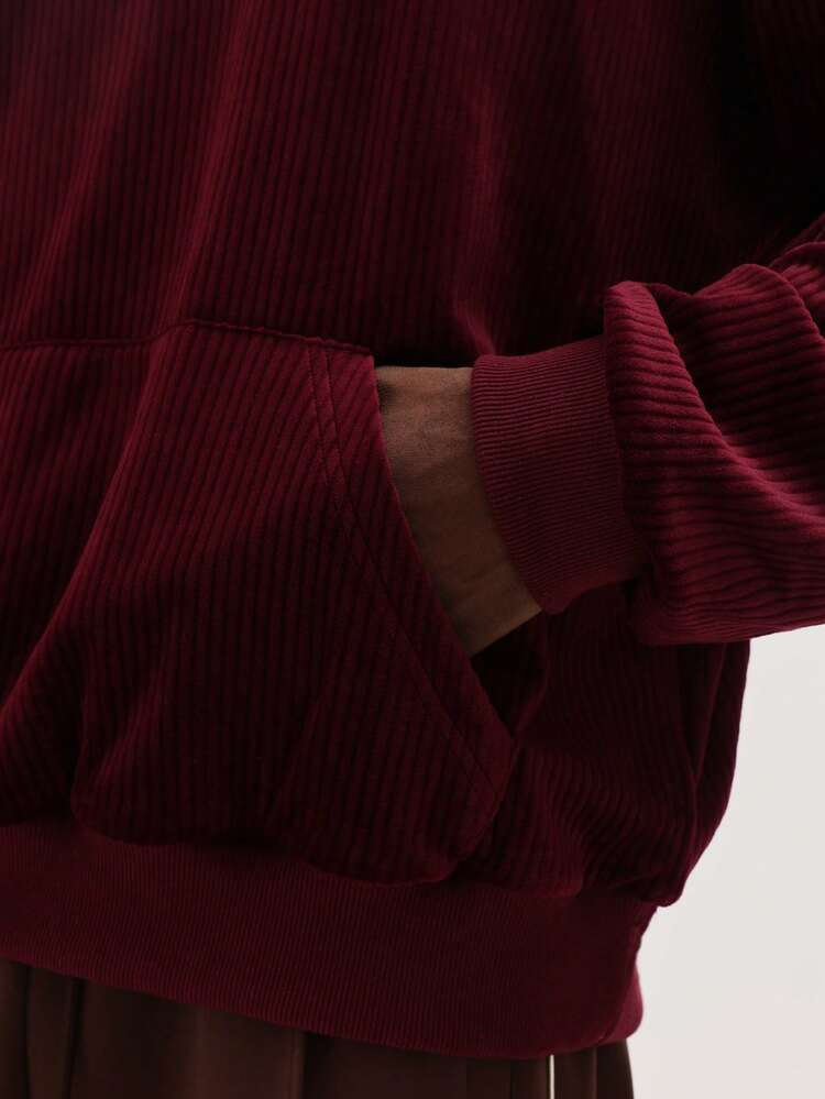 Overhead Hoodie With Ribbed Knit Texture