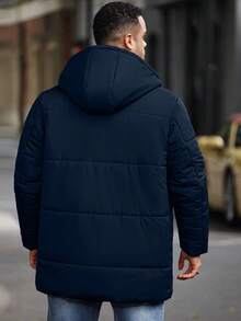 Manfinity Homme Chaqueta con capucha de unicolor casual para hombre de talla grande, versátil para el invierno - Azul - Ver 2