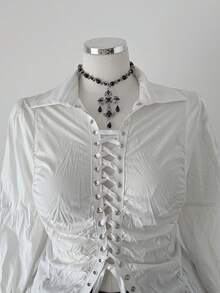 Sunspun Große Größen figurbetontes gerafftes Langarm Bluse mit Glockenärmeln