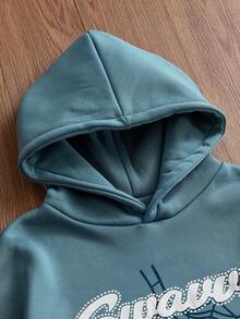 SWAVVY Grey-Blue Rhinestone Embellished Men's Casual Hooded Sweatshirt