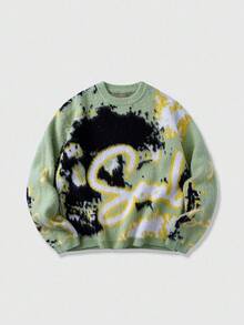 ROMWE MEN Street Life Áo len nam dệt jacquard dáng rộng, tay dài. - màu xanh lá - Xem 8
