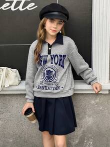 Tween Girls 2 In 1 Polo Collar Sweatshirt & Skirt Set - Multicolor - View 4