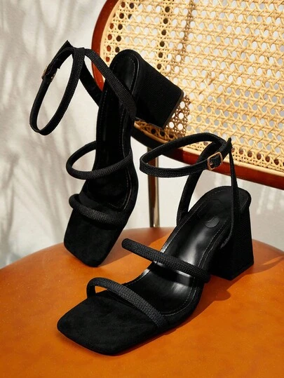 CUCCOO BASICS Sandalias de tacón alto con punta abierta de unicolor para mujer, nuevas para otoño, Año Nuevo, Día de San Valentín