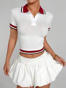 Dewbera 男士撞色休闲短袖 Polo 衫 - 白色 - 查看 2