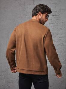 Manfinity Homme Men Solid Zip Up Overcoat For Autumn & Winter