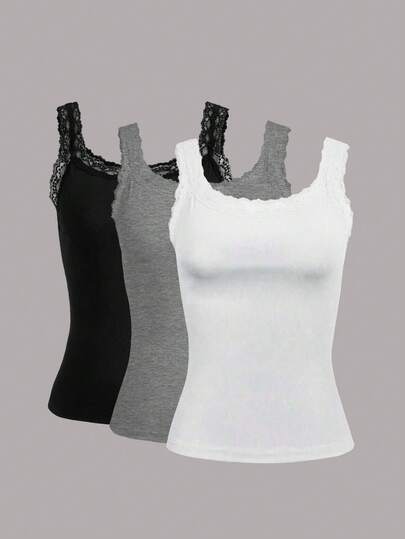 Calvaya Plus storlek kvinnor enfärgad kontrast spets rund hals Casual linne för sommaren